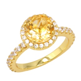 シルバー925 シトリン&CZ ラウンドリング1.5ctUP