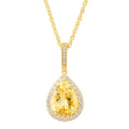 シルバー925 シトリン＆CZ ペアシェイプペンダント7.0ctUP