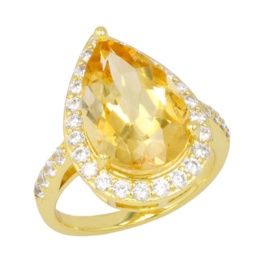 シルバー925 シトリン&CZ ペアシェイプリング5.0ctUP