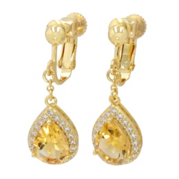 シトリン&CZペアシェイプイヤリング/ピアス計3.0ctUP[アマラ]
