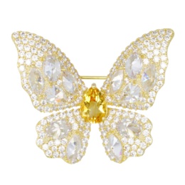 シトリン&CZ バタフライブローチ/ペンダントヘッド1.5ctUP