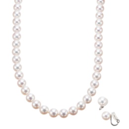 花珠真珠8.5mm珠ネックレス&イヤリング/ピアスセット