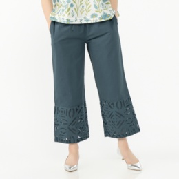 myM インド綿裾カットワークワイドパンツ