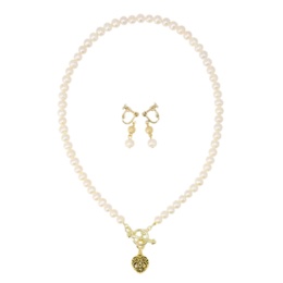 淡水パールネックレス&イヤリング/ピアス ハートチャーム付き