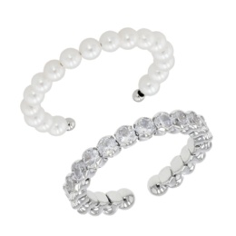 淡水パール&キュービックジルコニア リング2本セット[スティーナ]