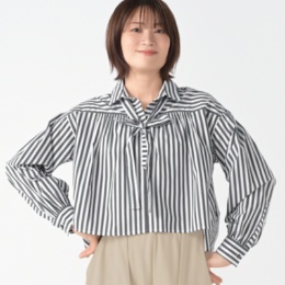 KawaiOkada タイ付きショートストライプブラウス