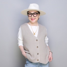 ANNE COQUINE コットンミックス片畦ニットジレ