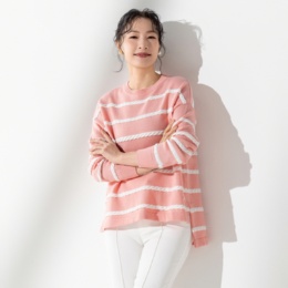 ANNE COQUINE ロープ編みボーダーニットプルオーバー