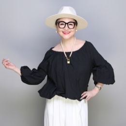 ANNE COQUINE ナイロンタフタボートネックバルーンブラウス