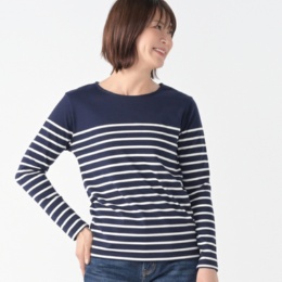 Provador パネルボーダーソフトコットン混プルオーバー