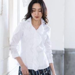 ナラカミーチェ ツイル襟付きフリル長袖シャツ