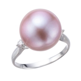 PT900 天然色のラベンダーパール ダイヤモンド リング