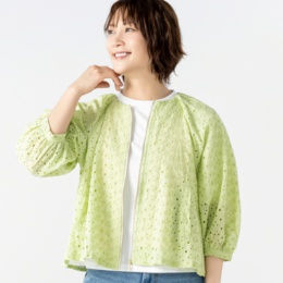 エニワイズ ふんわり袖の刺繍レースブルゾン