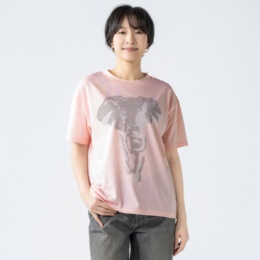 UNILOA3C 綿混エレファントラインストーンTシャツ