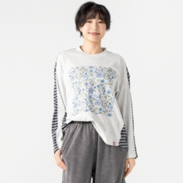 PERSONS ボーダーミックス刺繍Tシャツ