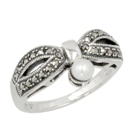 ラフィネ シルバー925 マルカジット&淡水パール リボンリング