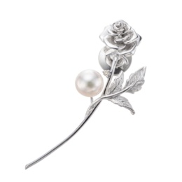  SV アコヤ真珠 薔薇1輪ブローチ 8.0mm 天女