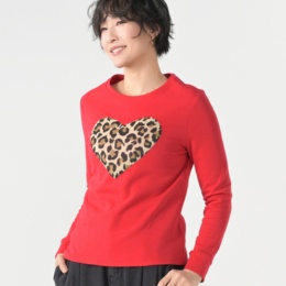 ANGELOS レオパードハート柄ロングスリーブTシャツ