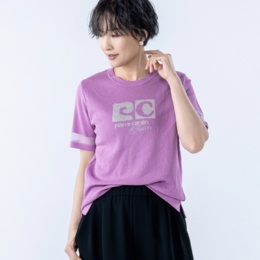 PCD 半袖シアーラインのラメロゴジャカードニットプルオーバー