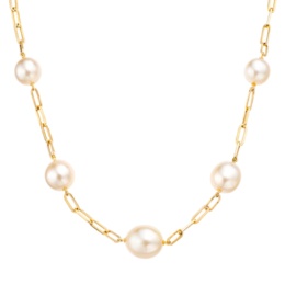 18KYGシャンパンカラー白蝶真珠ステーションネックレス10-12mm