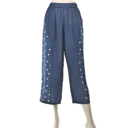 KawaiOkada シフォン素材の切替ウエトゴムパンツ