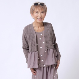 KawaiOkada 裾シフォン切替ケーブルニットカーディガン