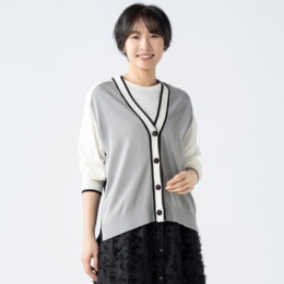 calma カラーブロッキング シャリ味ニットカーディガン