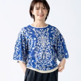 calma フレアスリーブ シャリ味ジャガードニットプルオーバー