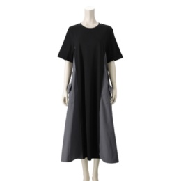 エニワイズ ポケットアクセントの異素材コンビAラインワンピース