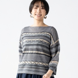 ドネモア 洗える絣糸のボートネックプルオーバー
