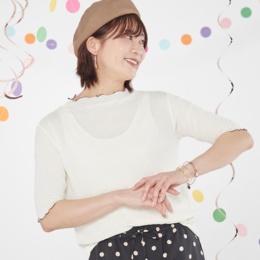 Coeur sucre プチボトルネックアクセント配色シアーTシャツ