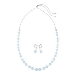 アクアマリン&水晶 スライドチェーンネックレス&イヤリング/ピアス