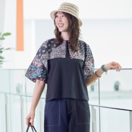 Wornique バンダナリワーク風ノースリブラウス