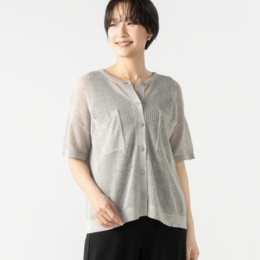 エニワイズ メッシュ編み 半袖ニットカーディガン