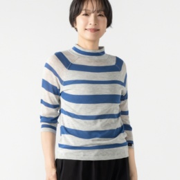KawaiOkada 麻混シアーボーダーニットプルオーバー