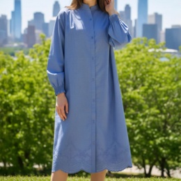 Provador スカラップ刺繍 シャンブレーワンピース