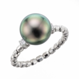 PT 黒蝶真珠&ダイヤストレッチリング テリ最強ピーコック