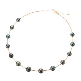 18KYG 黒蝶真珠 デザインネックレス 8-10mm テリ最強