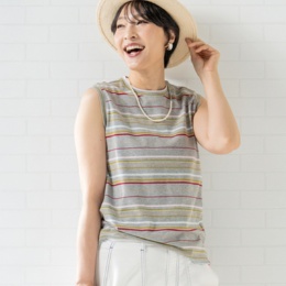 KiKKi マルチボーダーノースリーブプルオーバー