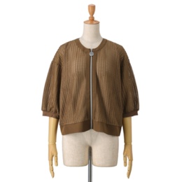 PCD ラッセル編みのジップアップショートブルゾン