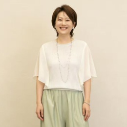 FEE CERISE シルク混シフォンミックスドルマンスリーブニット