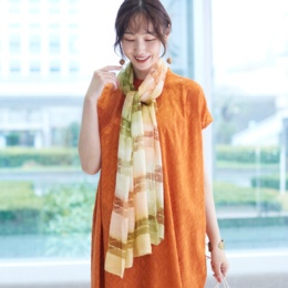 Pomelo シルク混ボーダージャガードストール