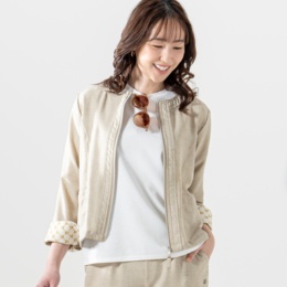 marie claire/bis UV 麻調ノーカラージャケット