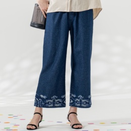 MAHARA MODERN カシミール刺繍セミワイドデニムパンツ