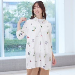 Pomelo 綿100%ベジタブル刺繍チュニックブラウス