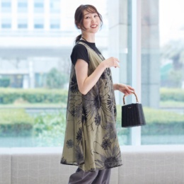 Pomelo 手書き風プリントコード刺繍チュニックワンピース