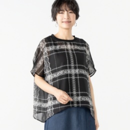 Pixie Heart レースプリントドルマンスリーブシフォンブラウス