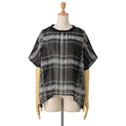 Pixie Heart レースプリントドルマンスリーブシフォンブラウス