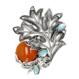 ウィリアム・モリス シルバー925 赤メノウ りんご ブローチ