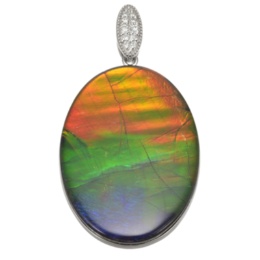 PT900 アンモライト&ダイヤモンド ペンダントヘッド[オーバル]